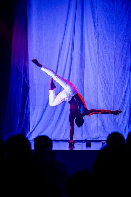 A hand balancer on canes