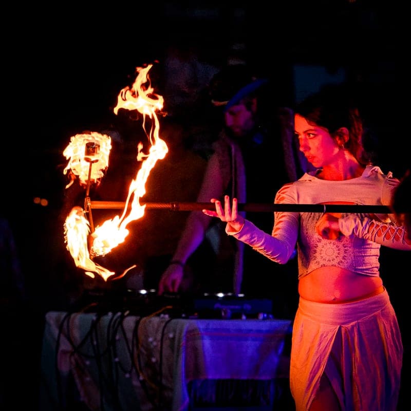 A performer with a dragon staff